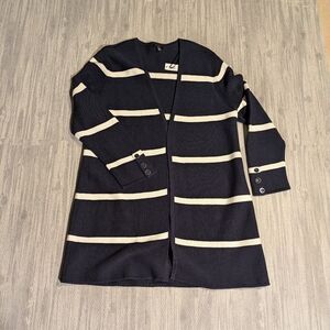 Women's NWT Talbots Open-Front Ottoman Cardigan Sweater-Navy‎ & White Stripe XLP